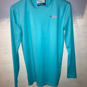 Women Magellan Outdoors Aqua Boyfriend Fit Shirt Sz Xs American Flag